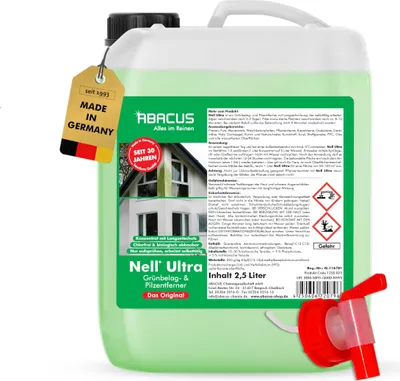 Produktbild von ABACUS® Nell Ultra Grünbelagentferner & Algenentferner Konzentrat, extrem stark! Entfernt Grünbelag & Algen selbsttätig mit Langzeitschutz 1x 2,5L