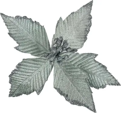 Immagine prodotto di Stella di Natale argentata su plettro - Fiori dell'albero di Natale 21 cm