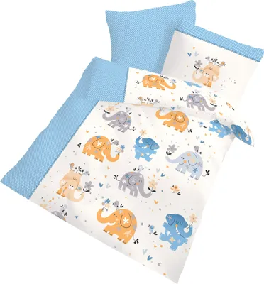 Produktbild von Dobnig Biber Kinderbettgarnitur blau mit Elefanten-Motiv 2-tlg. 100x135 cm