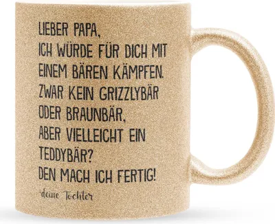 Produktbild von 22Feels Glitzertasse Gold Papa Geschenk von Tochter Vatertag Vater Geburtstag Weihnachten Kaffeetasse Männer Haferl Geschenkidee Bürotasse