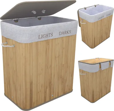 Produktbild von TOSANEO Bambus Wäschebox Natur 100 Liter faltbarer Wäschekorb mit 2 Fächern Wäschesammler mit Deckel Wäschetruhe mit großem Fassungsvermögen