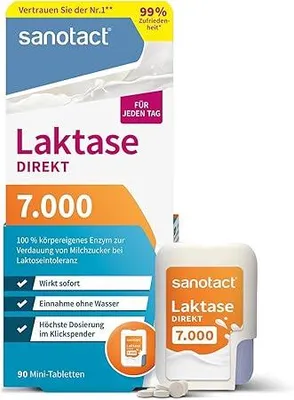 Produktbild von sanotact Laktase 7.000 DIREKT (6 x 90 Mini Laktasetabletten). Bei Laktoseintoleranz, Laktose- & Milchunverträglichkeit