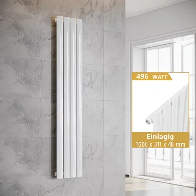 Obrázok produktu pre SONNI Vertikálny radiátor, dizajnový panelový radiátor, jednovrstvový, biely, 1600 × 311 mm, bez vykurovacieho telesa