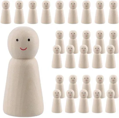 Productafbeelding van Houten figuurtjes, set van 30 - Kleine houten poppetjes, 60 mm - Wit - Geschikt voor knutselprojecten - Decoratie - Creatief speelgoed.