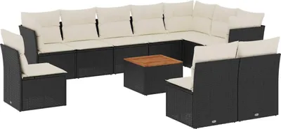 Produktbild von vidaXL 11-tlg. Garten-Sofagarnitur mit Kissen Schwarz Poly Rattan