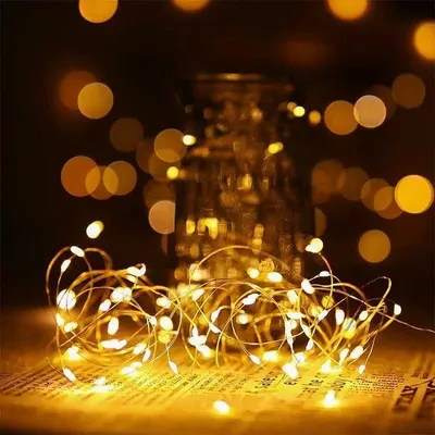LED-Lichterkette 5m warmweiß batteriebetrieben Kupferdraht 50 LEDs