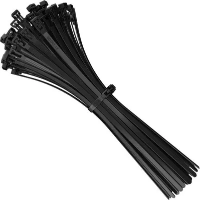 Produktbild von Wiederverschließbare Kabelbinder, 350 mm x 7,6 mm - Wiederverwendbare, schwarze Kabelbinder - 100 Stück, hochwertiges Nylon - Robuste Verschlüsse für den Innen- und Außenbereich
