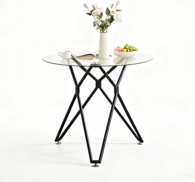 Produktbild von Esstisch Rund 90 cm Schwarz, Glastisch mit Gehärtetem Glas & Metallbeinen, Modernes Design