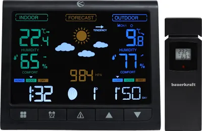 Image de Station météo sans fil avec rétroéclairage, capteur extérieur, écran LCD, thermomètre, baromètre et horloge