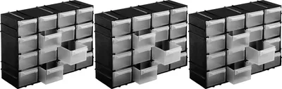 Immagine prodotto di Scatola di smistamento per minuteria - 16 scomparti, set di 3 - nero
