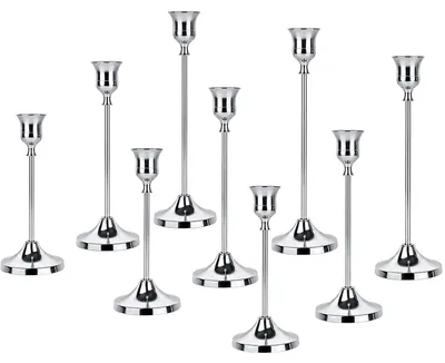 9er-Set Kerzenhalter aus Metall, Silber, für Stabkerzen