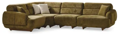 Image de Canapé d'angle vert, style moderne, pieds en bois, accoudoirs rembourrés, structure en bois
