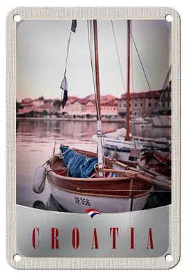 Produktbild von Blechschild Reise 12x18cm Kroatien Boote Stadt Meer Urlaub Schild