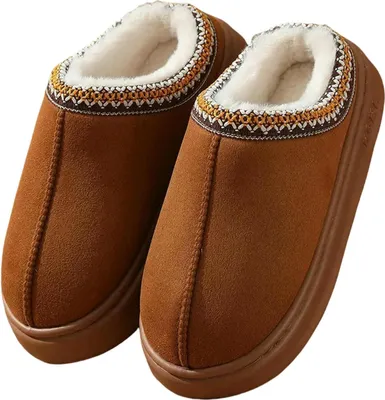 Produktbild von ASKSA Winter Hausschuhe Bequeme Hausschuhe fuer Damen Pluesch Warme Freizeitschuhe Rutschfeste Indoor Uni Schuhe,Braun,Groesse: 42-43