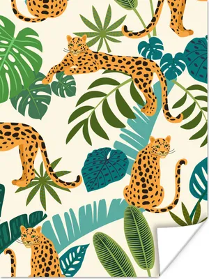 Produktbild von MuchoWow® Poster Dschungel - Leopard - Pflanzen - Muster - Mädchen - Jungen 120x160 cm - Wandbilder