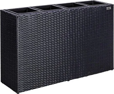 Obrázek produktu pro Květinový truhlík z polyrattanu se 4 vyjímatelnými vnitřními květináči – 95 x 60 x 26 cm – černý