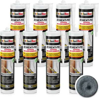 Produktbild von Isolbau Zement-Fix 8 x 300 ml Dunkelgrau Express Reperaturmörtel - Dichtungsmasse für Fugen & Risse im Innen- & Außenbereich, Kartusche