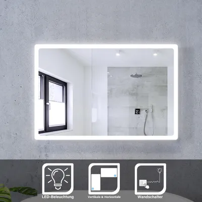 Produktbild von SONNI 60 x 40 cm Badspiegel mit LED energiesparend Beleuchtung Randmatter Lichtstreifen Kupferfrei und bleifrei Spiegel IP44 Wandspiegel