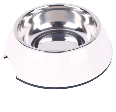 Produktbild von Dehner Lieblinge Hunde- und Katzennapf, Ø 17.5 cm, Höhe 5 cm, 350 ml, Melamin/Edelstahl/Gummi, weiß