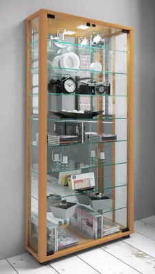 Produktbild von VCM Glasvitrine stehend | Vitrine Glas mit ESG-Sicherheitsglas | Maße ca. H. 115 x B. 59 x T. 18 cm | Standvitrine Glas | Modern und platzsparend | Glas Vitrinenschrank – Lumo Maxi Spiegel
