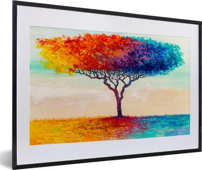 Produktbild von MuchoWow® Gerahmtes Poster Gemälde - Ölfarbe - Baum - Regenbogen 60x40 cm - Poster mit Schwarzem Bilderrahmen Wandposter Rahmen Foto Bilder - Schlafzimmer - Plakat in Rahmen - Drucken