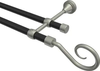 Produktbild von Interdeco Gardinenstange / Vorhangstange Schwarz / Chrom matt, Typ Primus Allegra (Spirale), 16 mm Ø 2-läufig, 240 cm