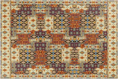Produktbild von Geometrisches Vintage-Boho-Patchwork – Vinylteppich – 120x180 cm – Outdoor Teppich – Terrasse – Wetterfest – Modern