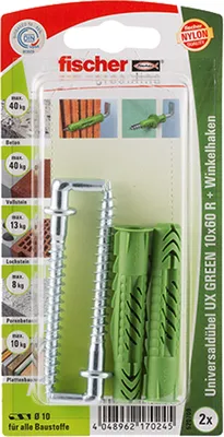 Produktbild von Fischer 2x Universaldübel UX GREEN 10 x 60 R WH mit Rand und Winkelhaken - 520709