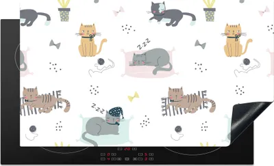 Produktbild von KitchenYeah© Herdabdeckplatte Katzen - Haustiere - Muster , 91x52cm, Küche Deko, Glaskeramikkochfeld Herdabdeckung, Abdeckplatte fùr Kochfeld