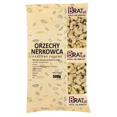 Zdjęcie produktu dla Orzechy nerkowca prażone solone 500g Brat.pl