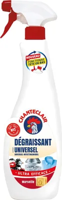 A white spray bottle of Chanteclair degreaser.