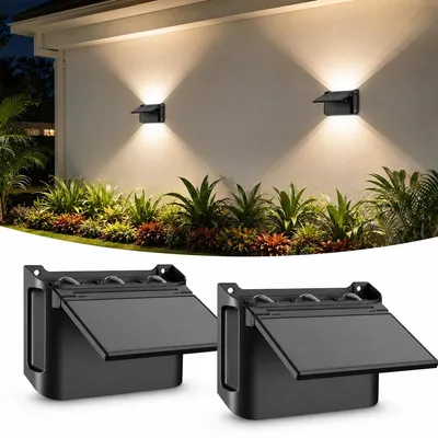 Produktbild von Solar-Wandleuchte mit Auf- und Abwärtsbeleuchtung, wasserdichte Solarleuchte für Außenwände, Zäune, Terrassen und Eingangsbereiche