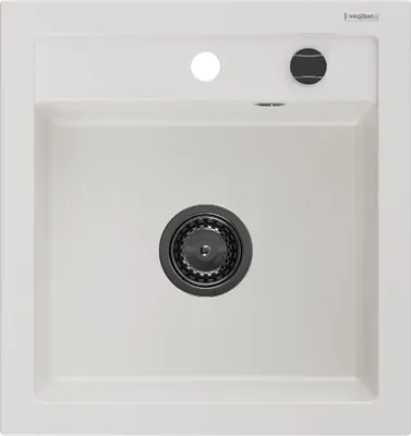 Zdjęcie produktu dla Mexen Vito zlewozmywak granitowy 1-komorowy 520 x 490 mm, biały, syfon czarny - 6503521000-20-B