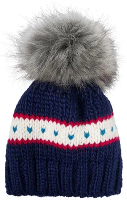 Produktbild von styleBREAKER Kinder Strick Bommelmütze mit Herzmuster und Thermo Fleece Futter, Winter Fellbommel Mütze, 3-5 Jahre 04024209