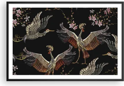 Produktbild von Gerahmtes Poster - Schwarzer Rahmen - Asiatisch Vögel Verziert - 91,5x61 cm - Wand Bild - Wanddeko - Wandbilder - Kunstposter - Wandposter - Bilderrahmen - Bilder - Kunstdruck - P2BAA91x61-4556