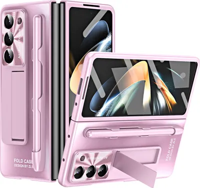 Obrázek produktu pro Pouzdro na Samsung Galaxy Z Fold 6 elektro pokovené tvrdé PC pouzdro s ochranou displeje, ochranou objektivu, stojánkem a držákem na pero Růžový