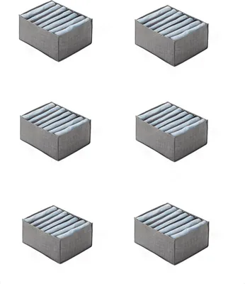 Produktbild von 6 Stück Kleiderschrank Organizer, Aufbewahrungsbox 7 Fächer, Schrank Organizer, Schubladen Organizer faltbar,für Hosen, Kleidungen,Grau groß