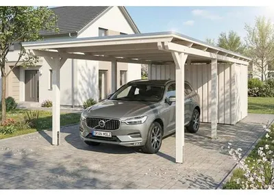 Produktbild von Einzelcarport SKAN HOLZ Emsland inkl. Abstellraum, EPDM Folie, Pfostenanker 340 x 846 cm weiß