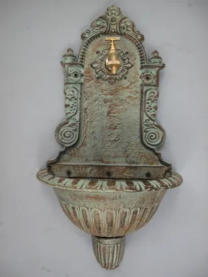 Produktbild von Waschbecken Wandbrunnen Gusseisen Ausgußbecken rustikal Antik Stil grün H. 68cm