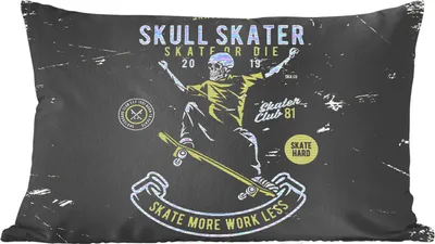 Produktbild von MuchoWow® Zierkissen Sofakissen Wohnzimmer Dekokissen 60x40 cm Skelett - Skateboard - Retro - Kopfkissen - Polster mit Foto