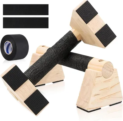 Image de Parallettes en bois - Barres de gymnastique - Entraînement de force - Conception triangulaire stable - 25 ou 30 cm - Couleur bois