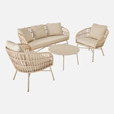Immagine prodotto di Salotto da giardino in corda, 4 posti, Beige