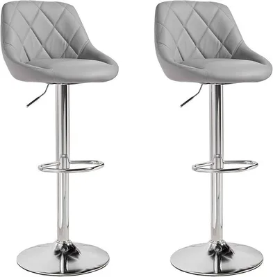 Produktbild von Barhocker 2er Set, Kunstleder Barstuhl höhenverstellbar Tresenhocker mit Rückenlehne und Fußstütze 360° Drehstuhl, 45 x 38 x 109 cm (Grau)