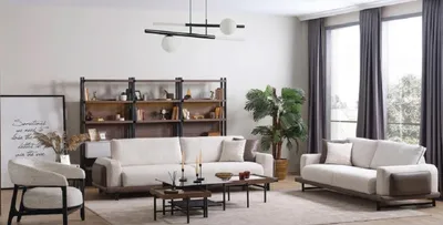 Produktbild von Wohnzimmer-Set: 4-Sitzer Sofa, Sessel & 3er Couchtisch-Set Weiß