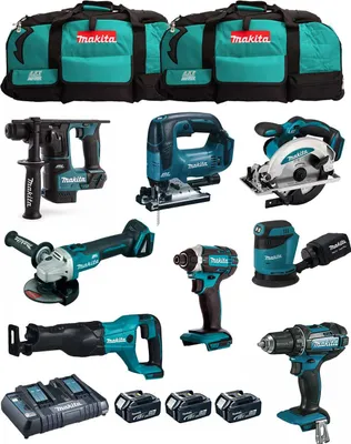 Produktbild von MAKITA Kit MK801 (DDF482 + DHR171 + DGA504 + DTD152 + DJV182 + DSS610 + DJR186 + DBO180 + 3 x 5,0 Ah + DC18RD + 2 x LXT600)