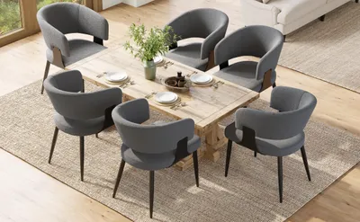 Productafbeelding van Sweiko - Hoogwaardige flanellen stoelen (6 stuks) - Eetkamerstoelen, make-up stoelen, stoelen voor een kaptafel. Ergonomische stoel, lichte luxe stoel met gebogen rugleuning, beige/grijs