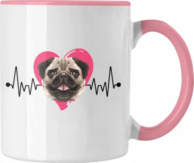 Produktbild von Trendation - Mops Besitzer Tasse Geschenk Lustiger Spruch Geschenkidee Herzschlag Mops (Rosa)