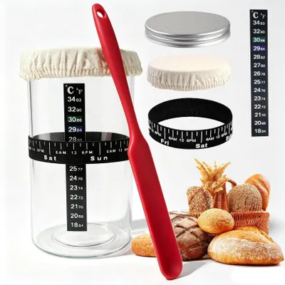 Productafbeelding van 6 Stuks Zuurdeegstarterset met Glas