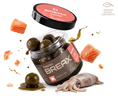 Productafbeelding van DELPHIN BreaX SeaKER, drijfende boilies, inktvis-smaak, 200ml, 1 stuk, 101007177, AI-gegenereerde afbeelding