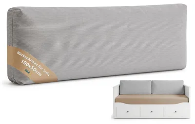 Produktbild von Rückenkissen Sofa mit Füllung und Bezug – Sofakissen Cord 100x50 cm Hellgrau